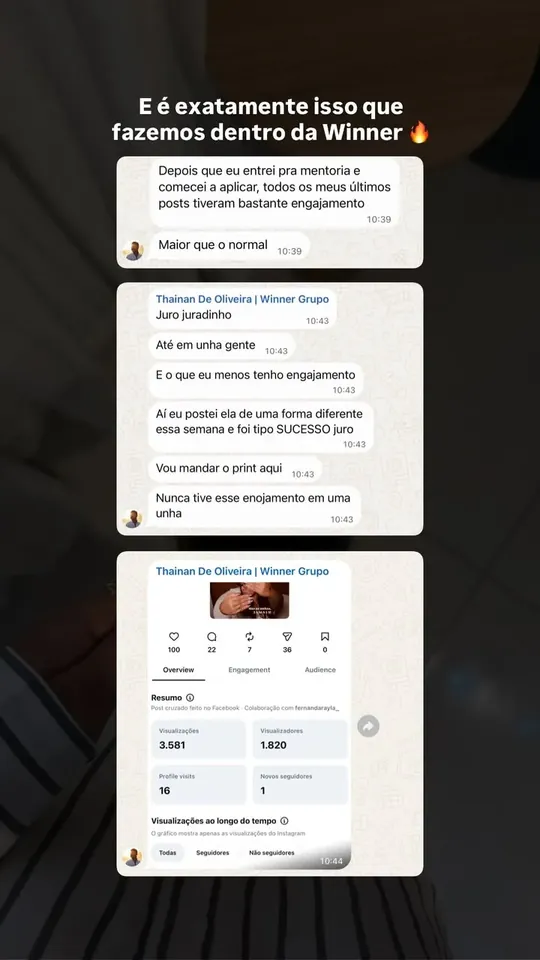 Story: aumento de engajamento dos posts de uma aluna